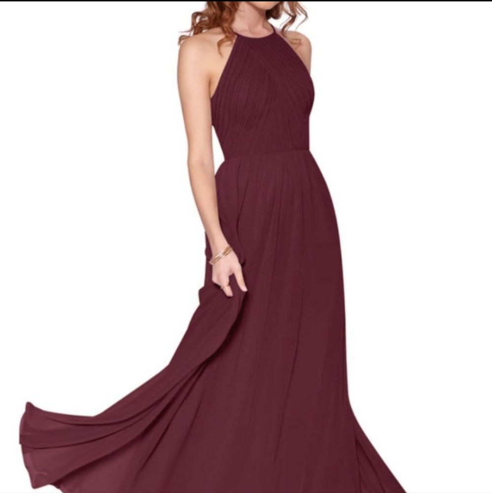 Azazie Burgundy High Neck Bridesmaid Dress